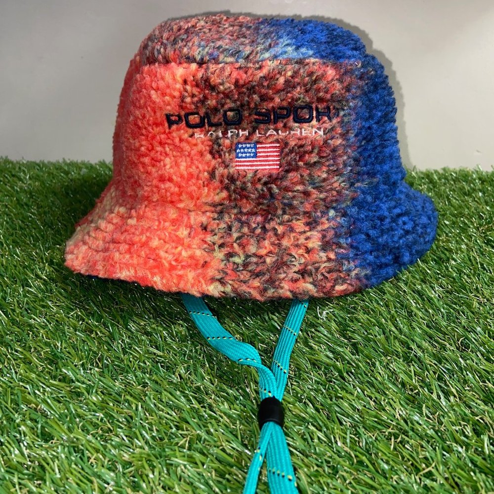Polo Sport Ralph Lauren USA Sherpa Teddy Fleece Bucket Hat Multi Color L/XL